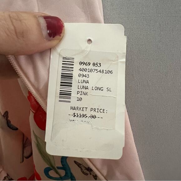 Borgo De Nor Luna pink floral long ruffle sleeves midi dress NEW UK10 / US6 - Picture 7 of 10